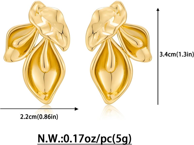 FAUTHENTICUTE Chunky Gold Statement Earrings For Women Gold Plated Sectored Flower Leaf Shell Angel Wing Earrings Large Stud Earrings Hypoallergenic Earrings - Image 5